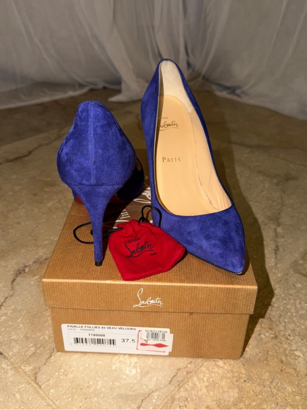 Christian Louboutin Pigalle Follies 85mm 37.5 Blue Suede + Box & Extra Heel Taps - Picture 13 of 16